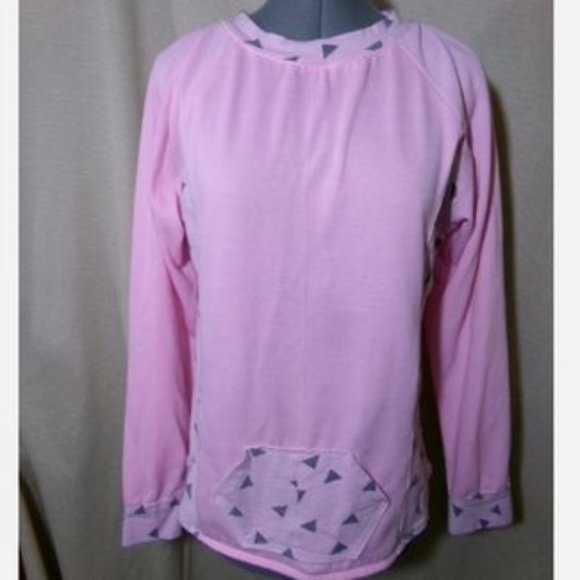 Triangle graphic print Fleece Sweatshirt S Pink Gray crew neck Soft lightweight - Picture 1 of 11
